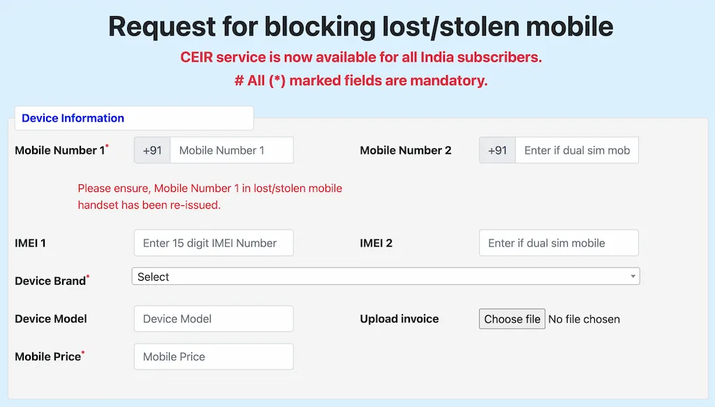 Device Information Section